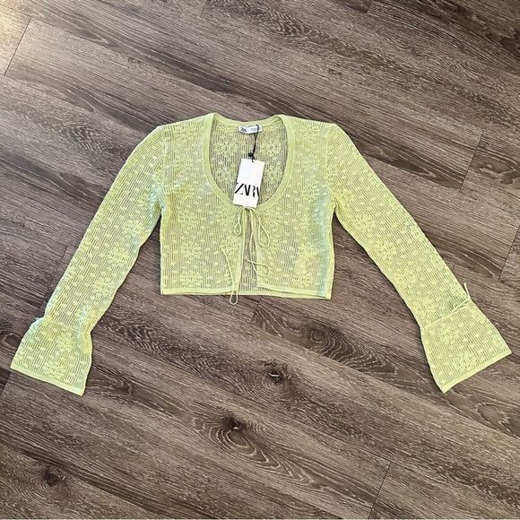 Zara lime cropped cardigan - Picture 1 of 7